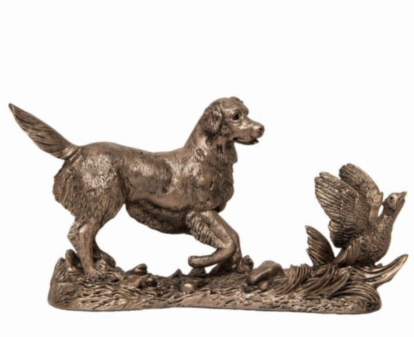 Gundog Retriever and Pheasant Bronze Sculpture.