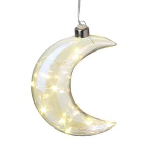 Glass Moon Hanging Ornament with LED
