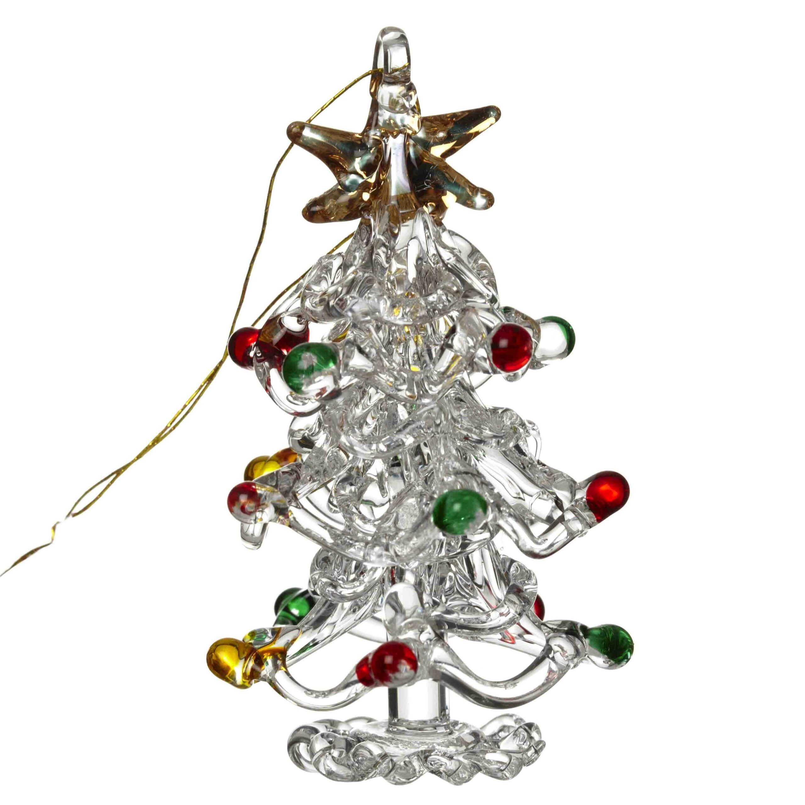 Hanging Glass Christmas Tree With Coloured Baubles